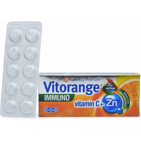 UNI-PHARMA Vitorange Immuno Вітамін С + Zn Мультивітамінний комплекс для зміцнення енергії та імунної системи апельсин 30 жувальних таблеток: ціни та характеристики