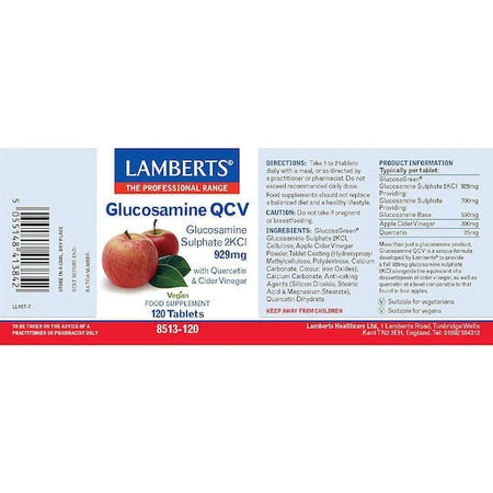 Lamberts Glucosamine Qcv 929 мг добавка для здоров'я суглобів та кісток 120 таб.: ціни та характеристики