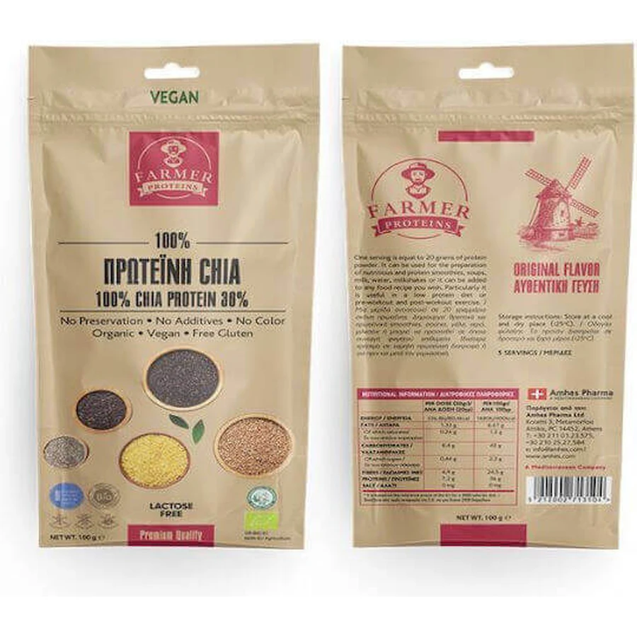 Farmer Proteins 100% Чиа Протеин без глютена и лактозы 100 гр.: цены и характеристики