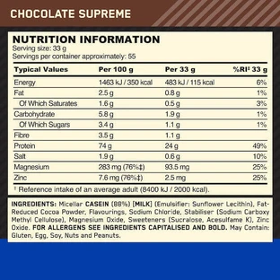 Optimum Nutrition Gold Standard 100% Casein со вкусом шоколада Supreme 908 гр.