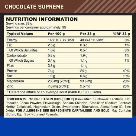 Optimum Nutrition Gold Standard 100% Casein со вкусом шоколада Supreme 908 гр.: цены и характеристики