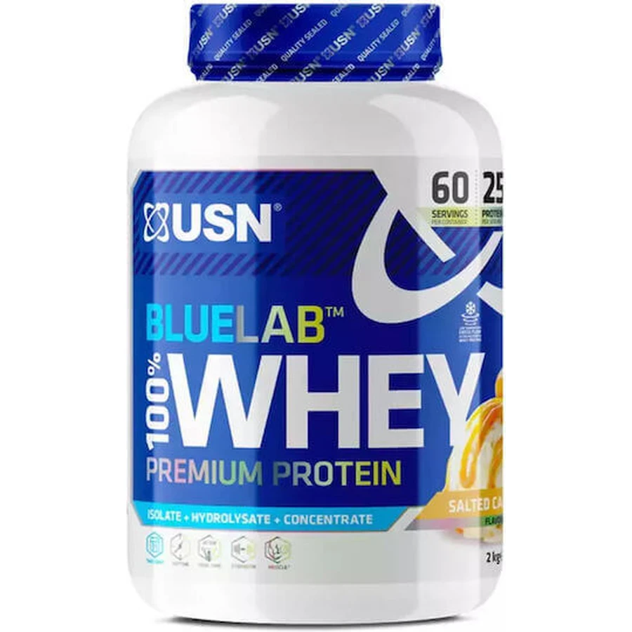 USN BlueLab 100% Whey Protein Преміальний сироватковий протеїн зі смаком солоної карамелі 2 кг: ціни та характеристики
