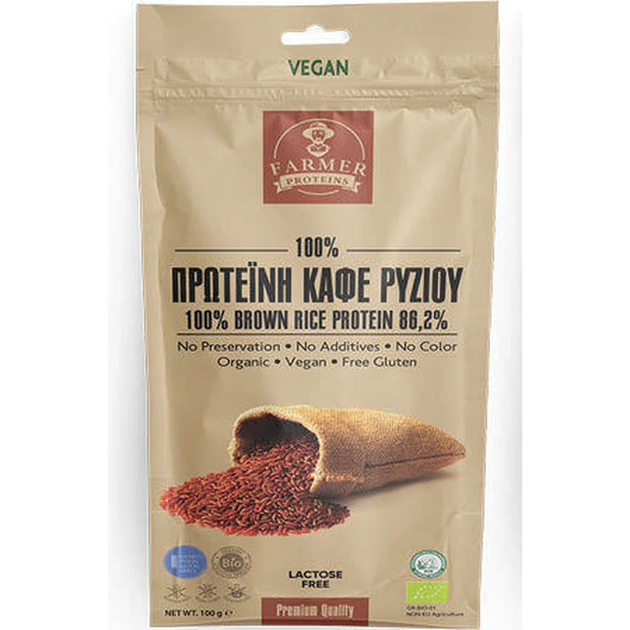Farmer Proteins Коричневый рис Органический без глютена и лактозы 100 гр.: цены и характеристики