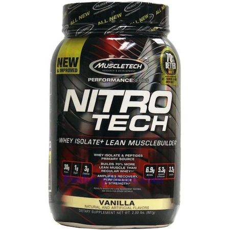 MuscleTech Nitro Tech 100% Whey Gold Сывороточный протеин с креатином без глютена со вкусом ванильного крема 908гр: цены и характеристики