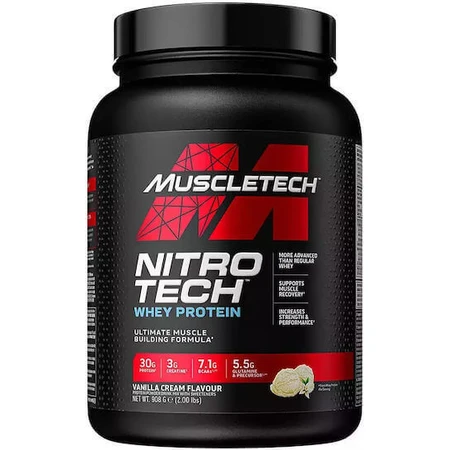 MuscleTech Nitro Tech 100% Whey Gold Сывороточный протеин с креатином без глютена со вкусом ванильного крема 908гр: цены и характеристики