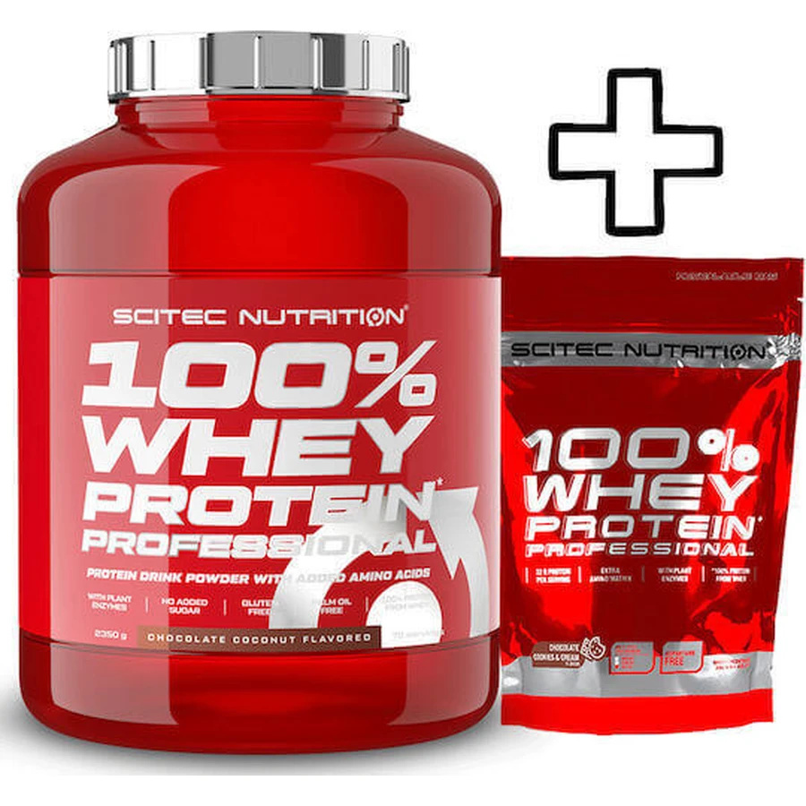 Scitec Nutrition 100% Whey Protein Professional 2350г лимонний чізкейк та Scitec Nutrition 100% Whey Protein Professional 500г ваніль та ягоди в індивідуальній упаковці: ціни та характеристики