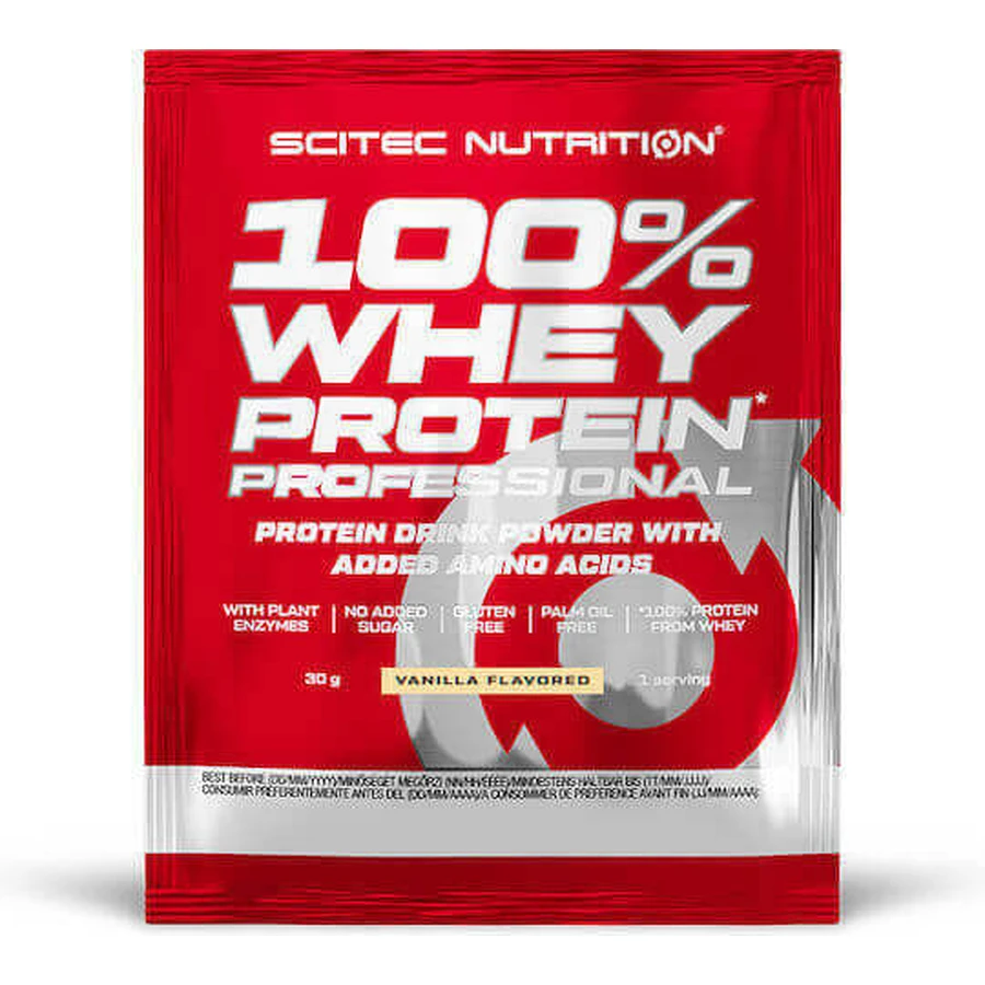 Scitec Nutrition 100% Whey Професійний сироватковий протеїн без глютену з ванільним смаком 30гр: ціни та характеристики