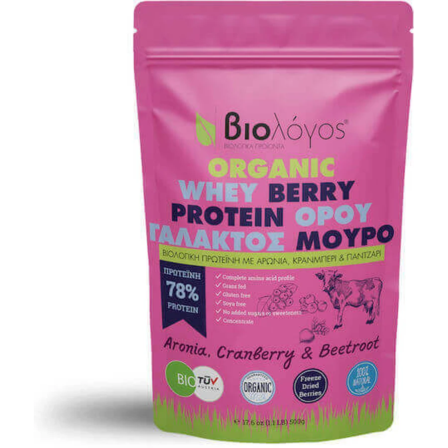 Viologos Organic Whey Ягодный протеин 78% органический сывороточный протеин без глютена с ягодным вкусом 500гр: цены и характеристики