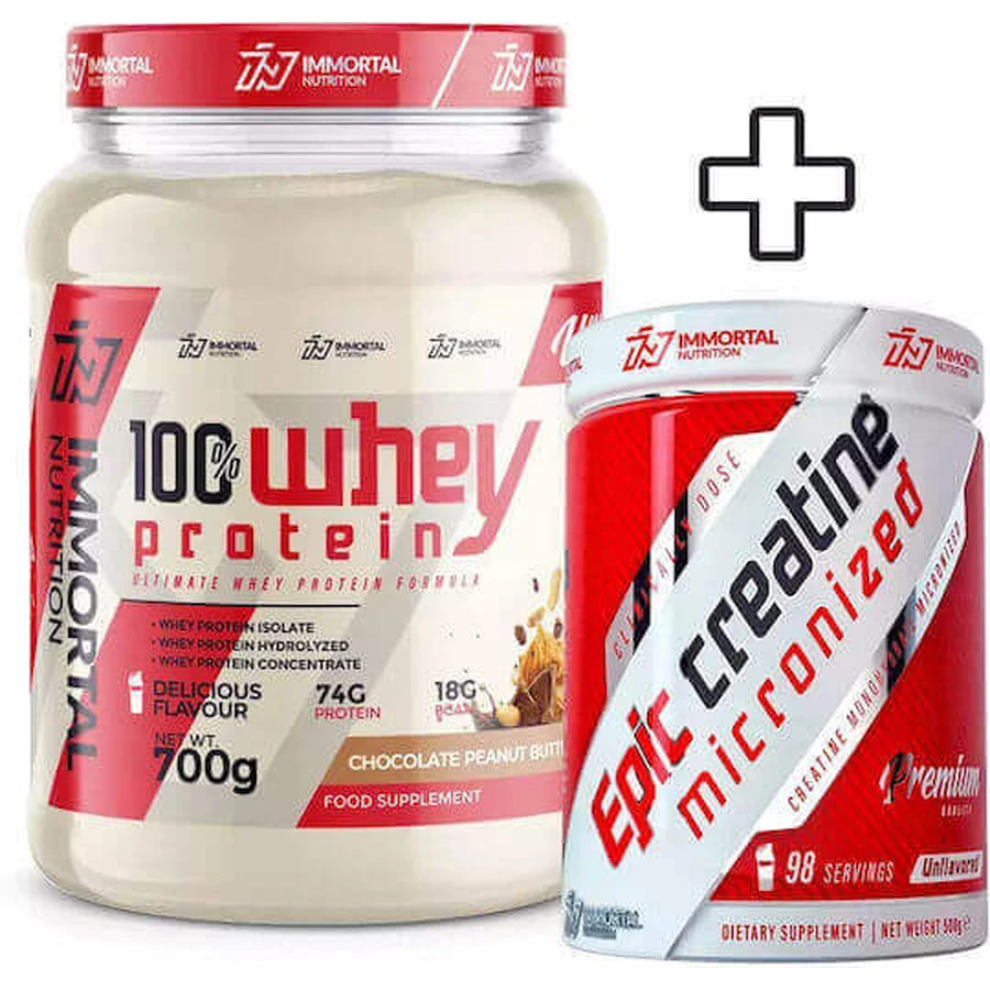 Immortal Nutrition 100% сывороточный протеин 700гр шоколад арахисовое масло и Epic Creatine микронизированный 500гр неароматизированный: цены и характеристики