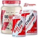 Immortal Nutrition 100% сироватковий протеїн 700г шоколадний фундук, BCAA Rush 300г апельсин та Epic Creatine 500г без смаку: ціни та характеристики