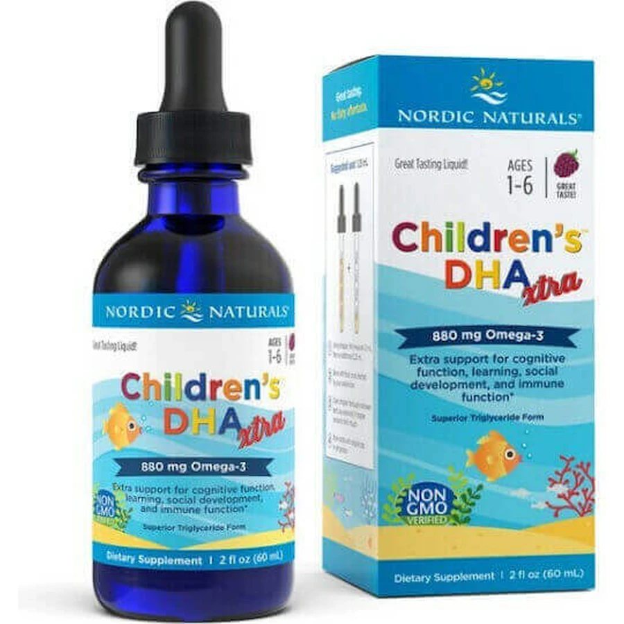 Nordic Naturals Дитячий риб'ячий жир DHA Xtra підходить для дітей 880мг 60мл Чорниця: ціни та характеристики