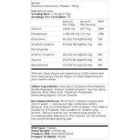 Weider Maximum Krea-Genic Powder Unflavoured 554gr: цены и характеристики