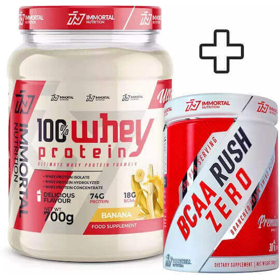 Immortal Nutrition 100% Whey Protein 700гр Банан и BCAA Rush Zero 300гр Ананас: цены и характеристики