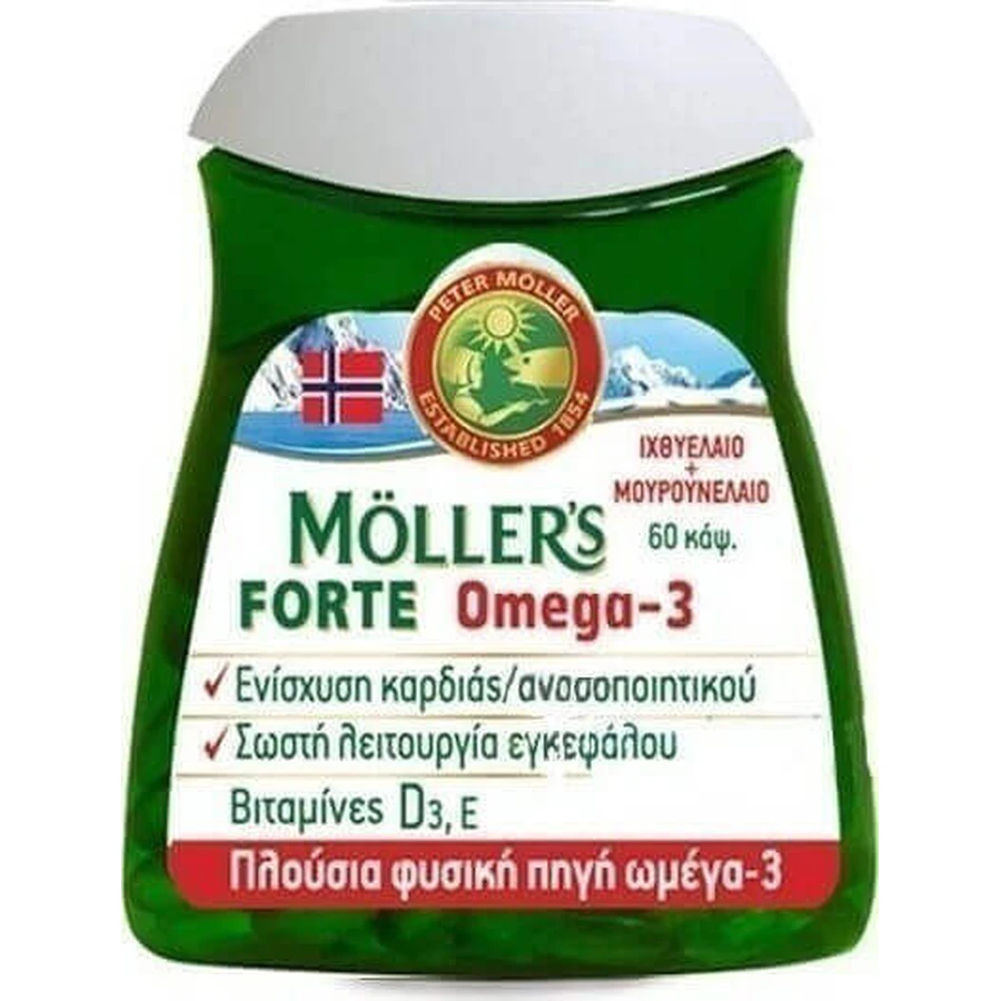 Moller's Forte Omega 3 Cod Liver and Fish Oil Suitable for children 60 caps Unflavoured: цены и характеристики