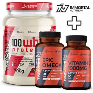 Immortal Nutrition 100% Whey Protein 100% Whey Protein 700gr Fudgy Brownie, Epic Omega 3 90 softgels & Vitamin C 1000mg 90 caps