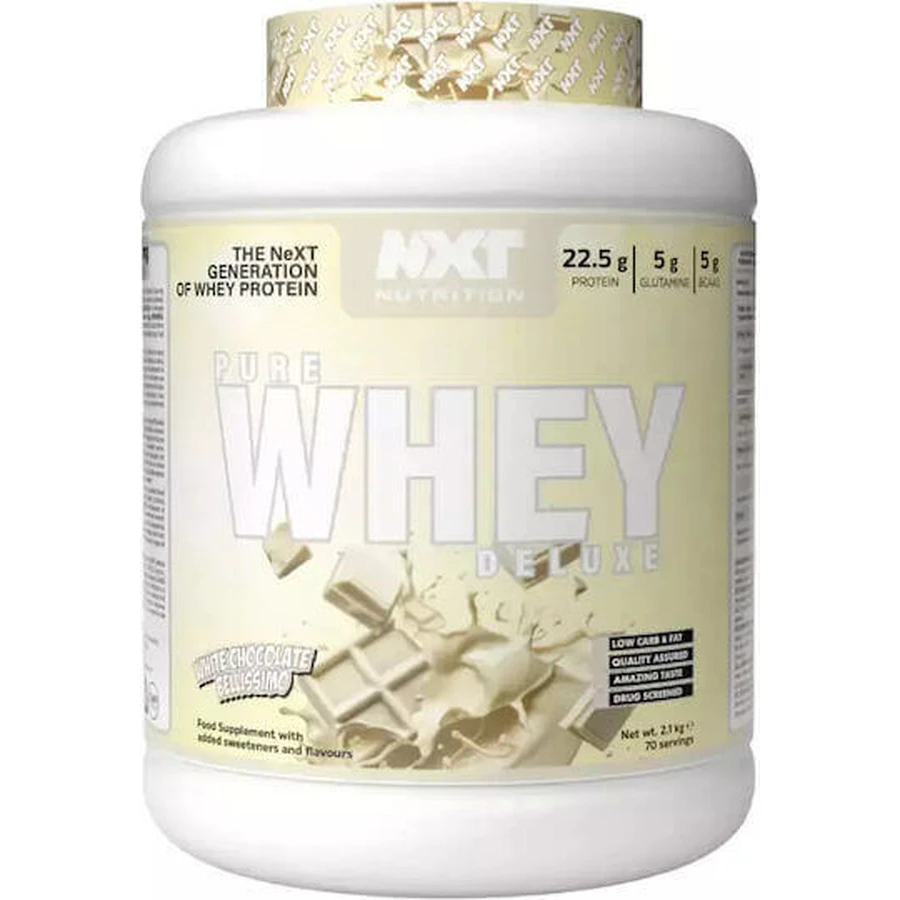 Nxt Nutrition Pure Whey Deluxe сироватковий протеїн без глютену зі смаком білого шоколаду Bellissimo 2,1 кг Nxt Nutrition Pure Whey Deluxe сироватковий протеїн без глютену зі смаком білого шоколаду Bellissimo 2,1 кг: ціни та характеристики