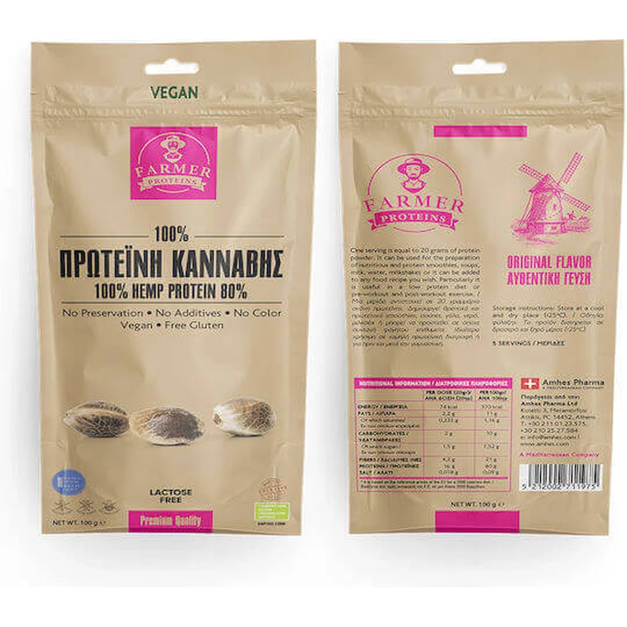 Farmer Proteins Hemp Protein Hemp Flavoured Gluten & Lactose Free Organic Hemp Protein 100gr: цены и характеристики