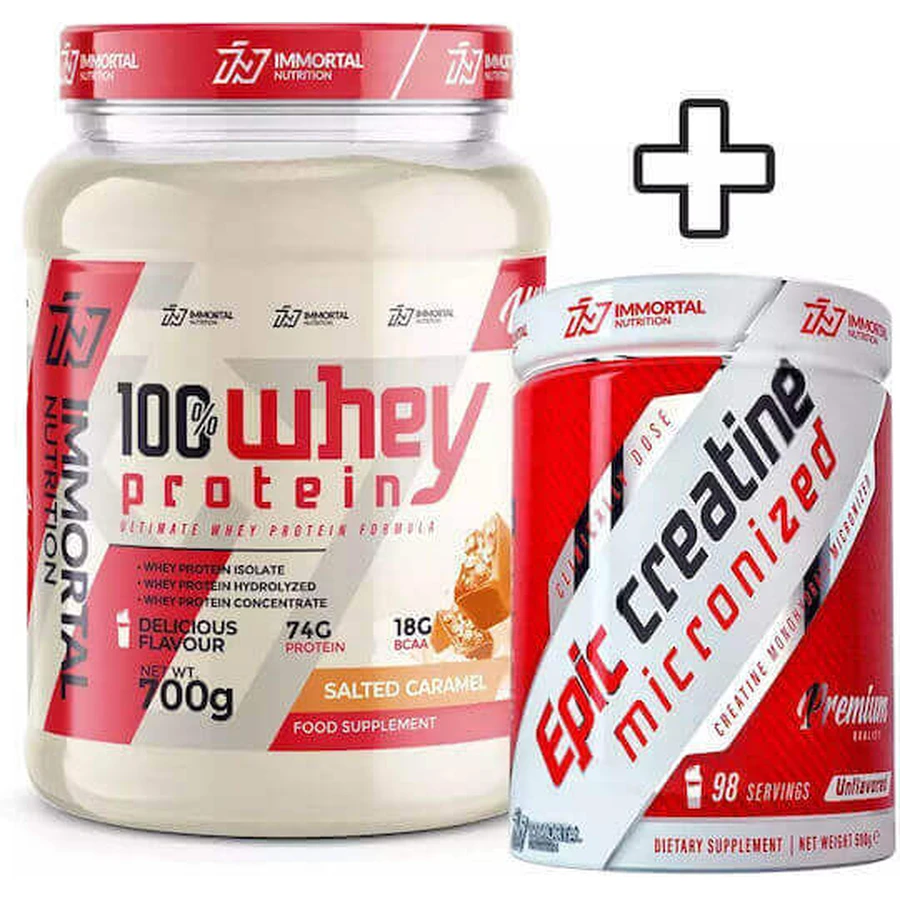Immortal Nutrition 100% сироватковий протеїн 700гр солона карамель та епічний креатин мікронізований 500гр без смаку: ціни та характеристики