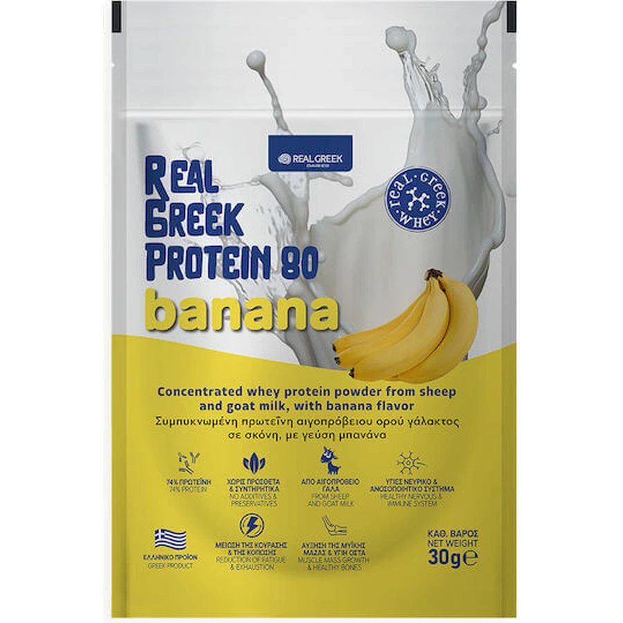 Real Greek Dairies Real Greek Protein Сывороточный протеин со вкусом банана 30гр: цены и характеристики