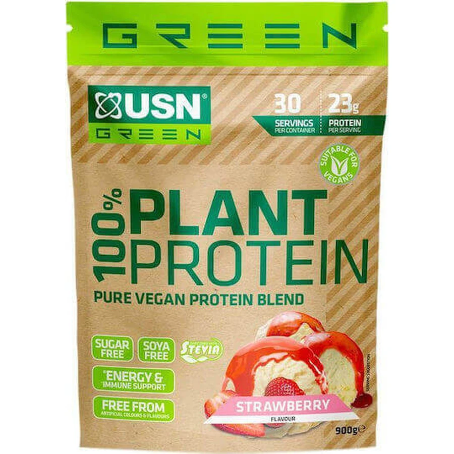USN 100% растительный протеин без глютена и лактозы со вкусом клубники 900 гр.: цены и характеристики