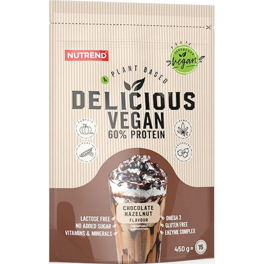 Nutrend Delicious Смачний веганський протеїн без глютену та лактози зі смаком шоколадного фундука 450гр: ціни та характеристики