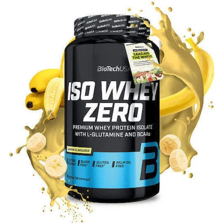 Biotech USA Iso Whey Zero з глютамином та BCAA без лактози, сироватковий протеїн без глютену зі смаком банана 908гр: ціни та характеристики