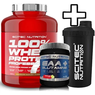Персоналізований Scitec Nutrition 100% Whey Protein Professional 2350г арахісове масло та Scitec Nutrition Eaa + глютамін 300г манго та Scitec Nutrition Шейкер 700мл чорний