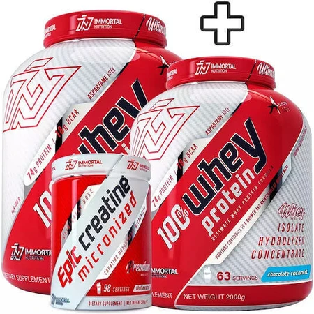 Immortal Nutrition 100% Whey Protein 100% Whey Protein 2x2kg Chocolate Coconut & Epic Micronised Creatine Monohydrate 500gr Flavour Free: цены и характеристики