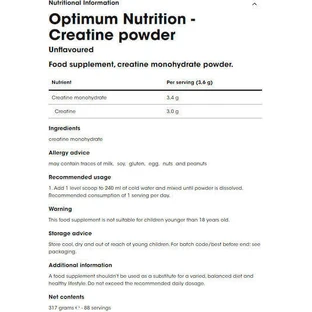 Optimum Nutrition Мікронізований креатин без смаку 317гр