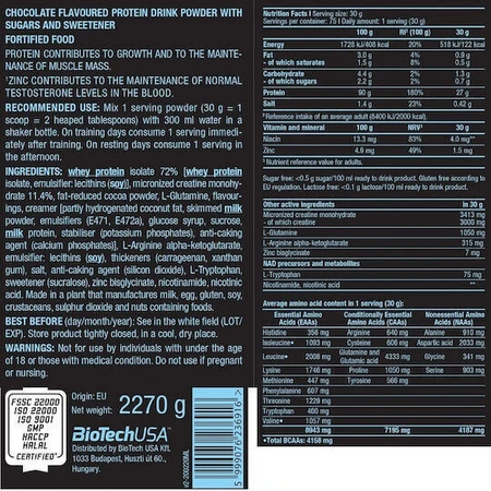 Biotech USA Iso Whey Zero Нульовий чорний сироватковий протеїн з креатином, без глютену і лактози зі смаком шоколаду 908гр: ціни та характеристики