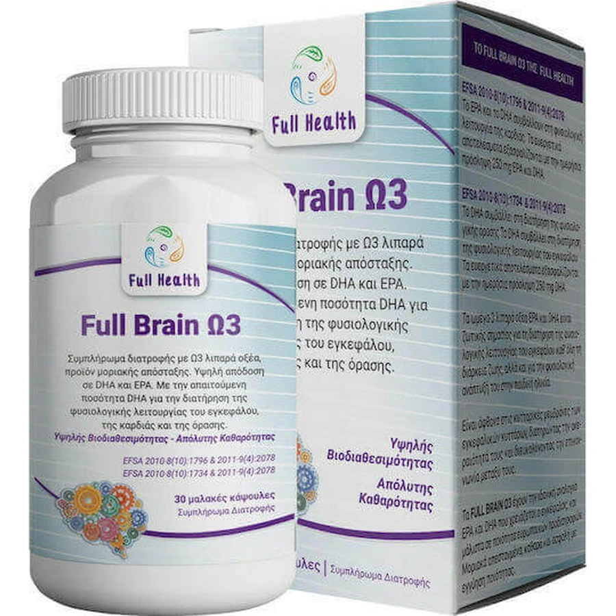 Риб'ячий жир Ω3 Full Health Full Brain 1000 мг 30 м'яких гелів без смаку: ціни та характеристики