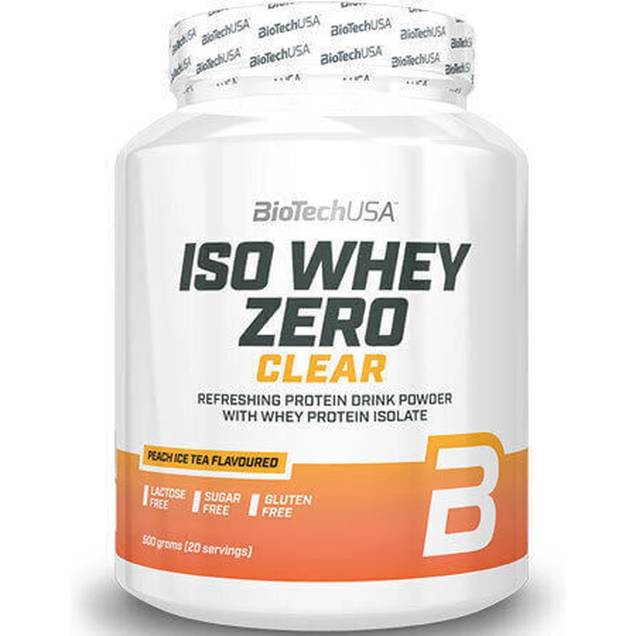 Biotech USA Iso Whey Zero Clear Безлактозний сироватковий протеїн зі зниженим вмістом лактози, без глютену зі смаком персикового холодного чаю 500гр: ціни та характеристики