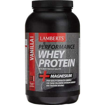 Lamberts Performance Whey Protein & Magnesium Сироватковий протеїн з магнієм зі смаком ванілі 1 кг: ціни та характеристики