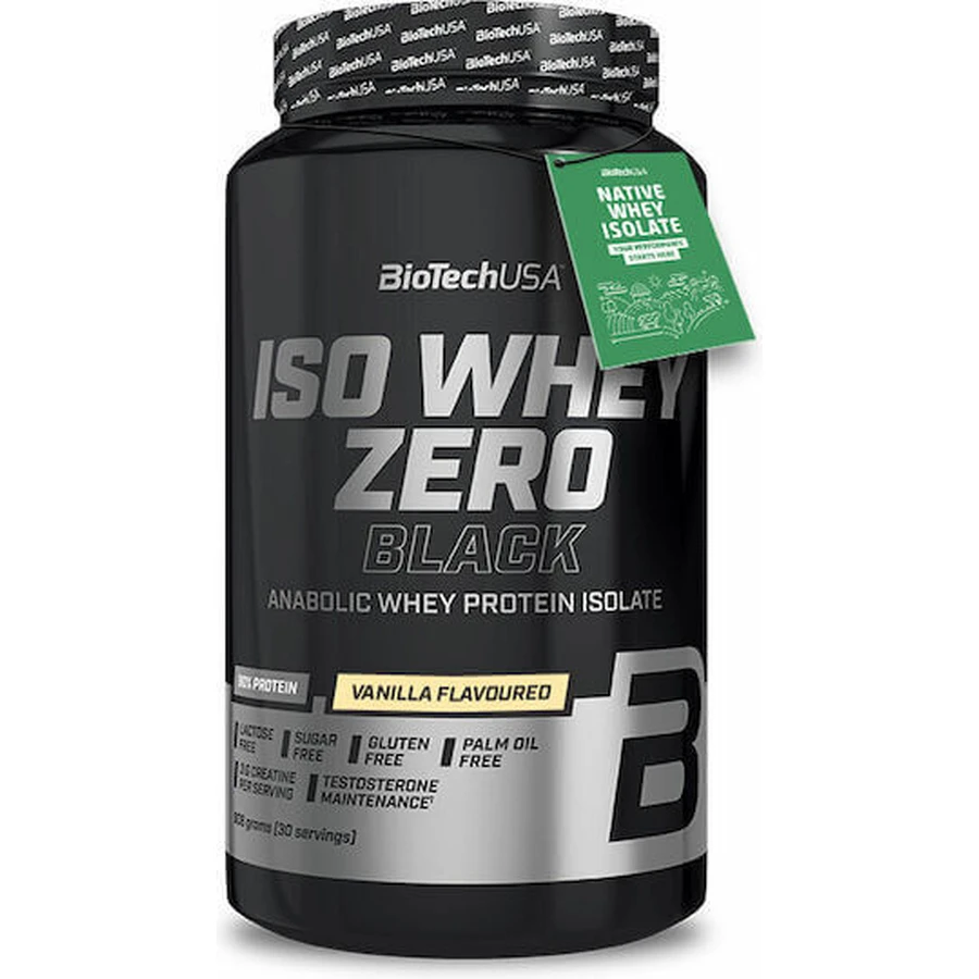 Biotech USA Iso Whey Zero Нульовий чорний сироватковий протеїн з креатином, без глютену і лактози зі смаком ванілі 908гр: ціни та характеристики