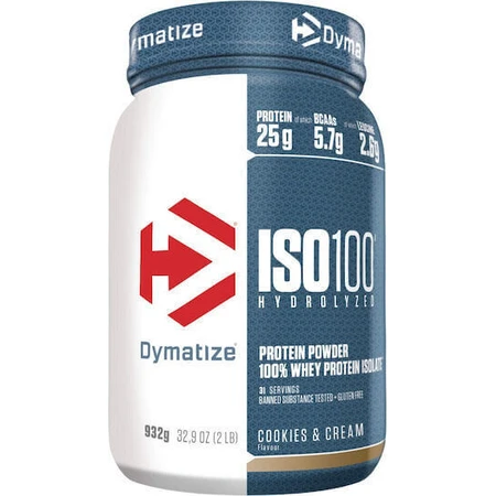 Dymatize ISO 100 Гідролізований сироватковий протеїн без глютену зі смаком печива та вершків 900гр: ціни та характеристики