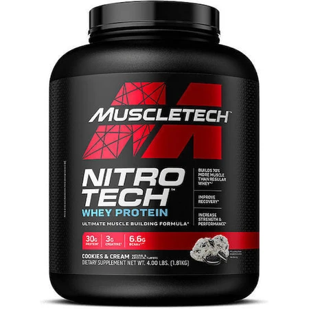 MuscleTech Nitrotech Whey Protein Сироватковий протеїн з креатином та смаком Печиво та вершки 1,8 кг: ціни та характеристики
