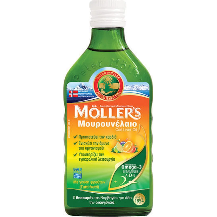 Moller's Cod Liver Oil Масло печени трески Подходит для детей 250 мл Тутти Фрутти: цены и характеристики