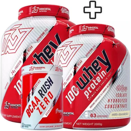 Immortal Nutrition 100% сироватковий протеїн білий шоколад 2х2кг та Bcaa Rush Zero без смаку 300гр: ціни та характеристики