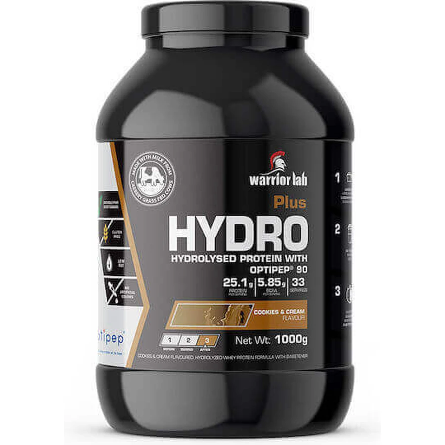 Warrior Lab Hydro Plus Whey Protein Сироватковий протеїн без глютену зі смаком печива та вершків 1 кг: ціни та характеристики
