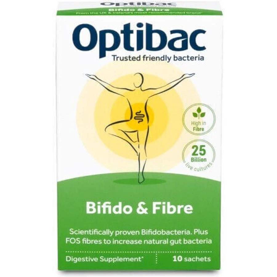 OptiBac Пробіотики з біфідо та клітковиною для дорослих та дітей 10 пакетиків: ціни та характеристики