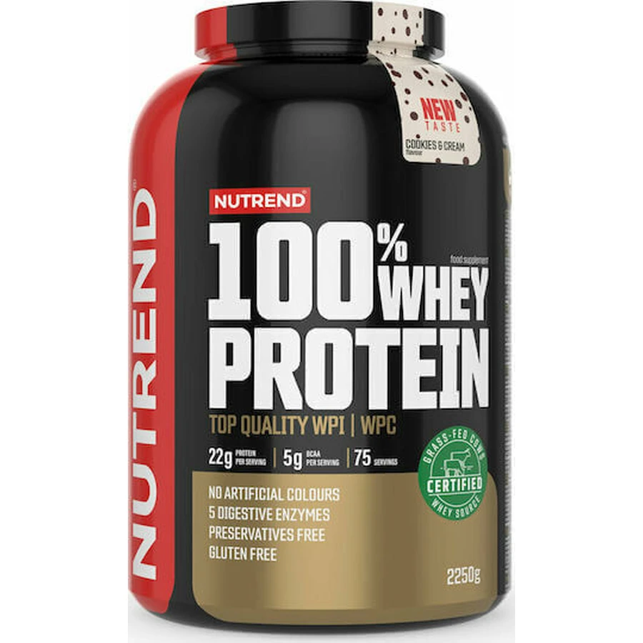 Nutrend 100% сироватковий протеїн Сироватковий протеїн без глютену зі смаком печива та вершків 2,25 кг: ціни та характеристики
