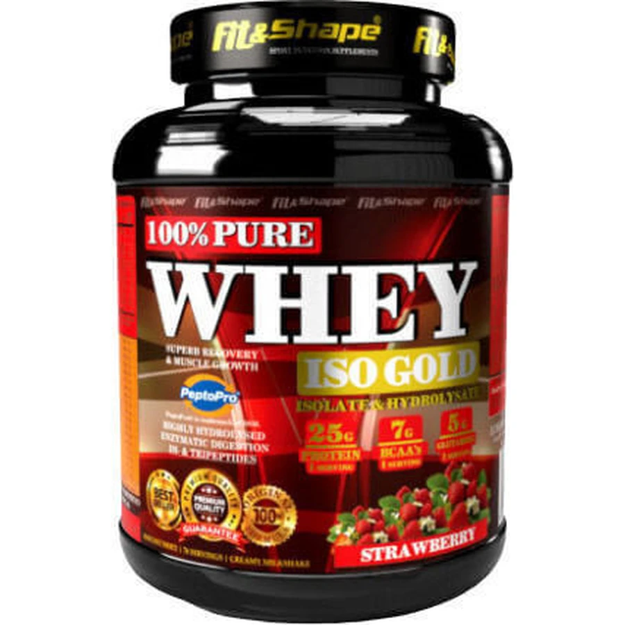 Fit & Shape 100% чистий сироватковий протеїн Iso Gold зі смаком полуниці 2,27 кг: ціни та характеристики