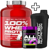 Персонализированные Scitec Nutrition All Aminos 340 г Манго и Scitec Nutrition 100% Whey Protein Professional 2350 г Фисташковый белый шоколад и Scitec Nutrition Шейкер 700 мл Красный