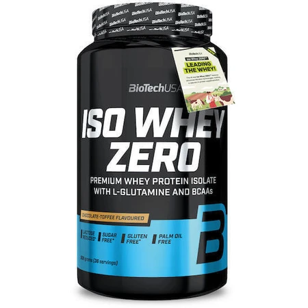Biotech USA Iso Whey Zero з глютамином та BCAA без лактози, сироватковий протеїн зі зниженим вмістом глютену зі смаком шоколадного іриски 908гр: ціни та характеристики