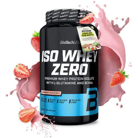 Biotech USA Iso Whey Zero Lactose Сироватковий протеїн зі зниженим вмістом лактози без глютену зі смаком полуниці 908гр: ціни та характеристики