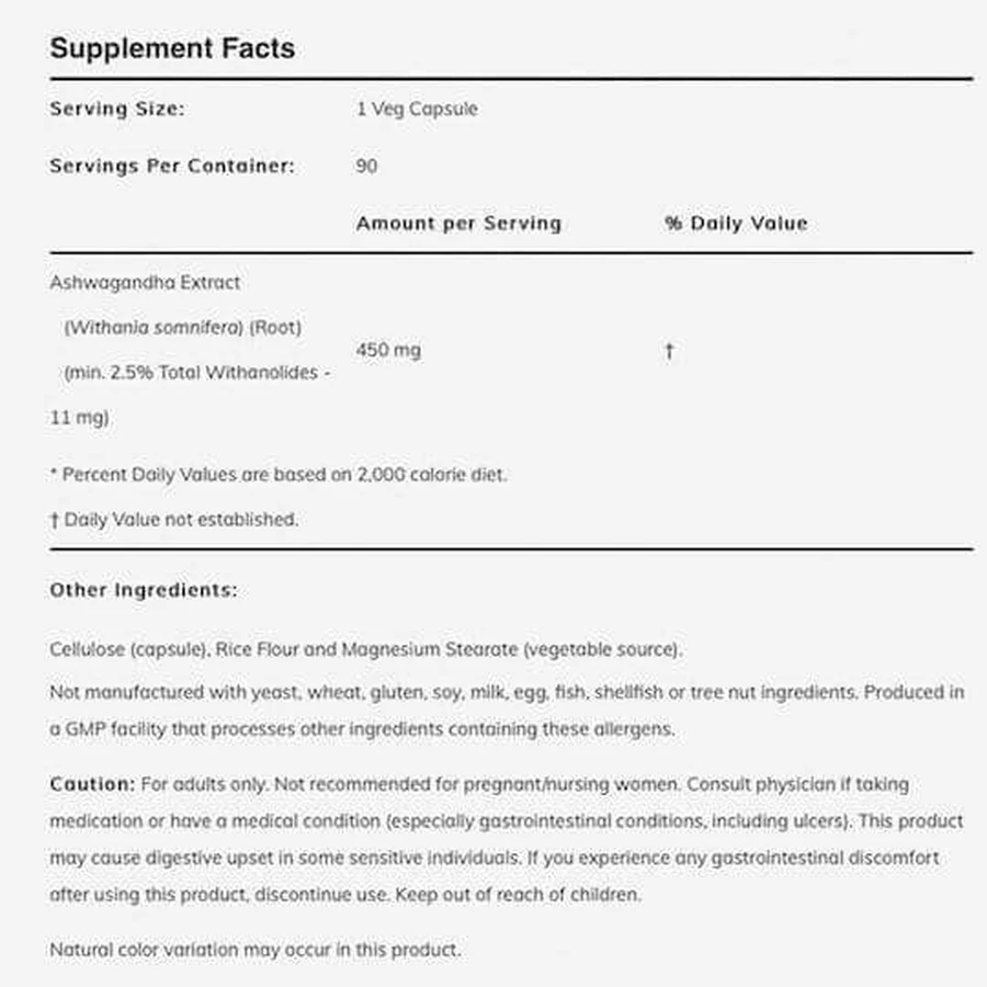 Now Foods Экстракт ашваганды 450 мг 180 растительных капсул: цены и характеристики
