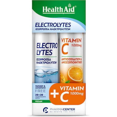 Health Aid Електроліти 20 шипучих таблеток та вітамін С 1000 мг зі смаком апельсина 20 шипучих таблеток 2х10 шипучих таблеток: ціни та характеристики