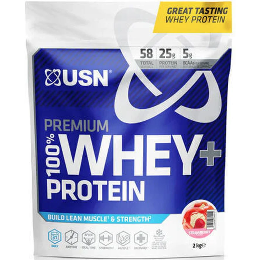 Преміальний сироватковий протеїн USN 100% Whey+ зі смаком полуниці 2 кг: ціни та характеристики