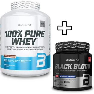 Biotech Usa 100% Pure Whey 2270г солоної карамелі та Biotech Usa Black Blood Caf+ 300г синього винограду Персоналізована упаковка синього винограду