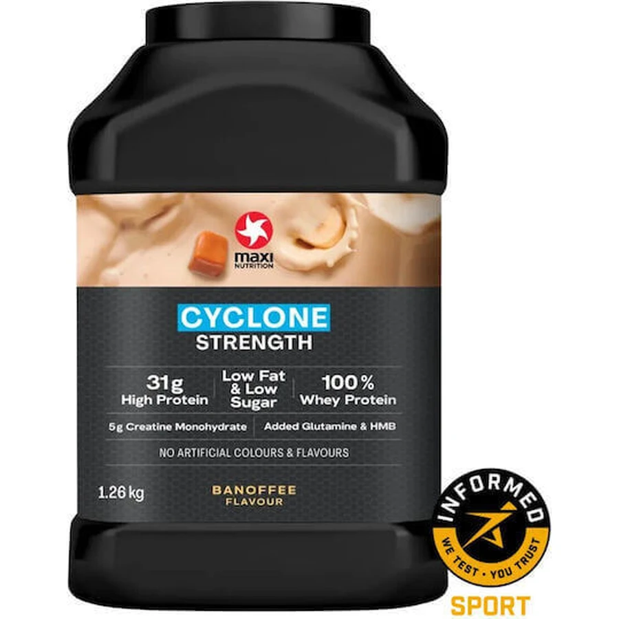 MaxiNutrition Cyclone Strength Сывороточный протеин с креатином без глютена со вкусом баноффи 1,26 кг: цены и характеристики